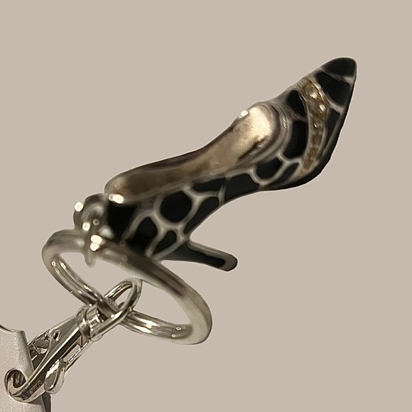 Leopard & Rhinestone High Heel Purse-Charm - Keyring Black Silver Champagne NWT - Picture 5 of 11